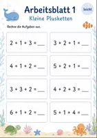 Vorschau - Arbeitsblätter - Plus mit drei Zahlen bis 20 | Mathematik Klasse 1 | 5 Arbeitsblätter als PDF - Seite 1