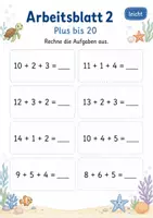 Vorschau - Arbeitsblätter - Plus mit drei Zahlen bis 20 | Mathematik Klasse 1 | 5 Arbeitsblätter als PDF - Seite 2