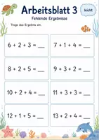 Vorschau - Arbeitsblätter - Plus mit drei Zahlen bis 20 | Mathematik Klasse 1 | 5 Arbeitsblätter als PDF - Seite 3