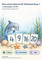 Vorschau - Arbeitsblätter - Minus mit drei Zahlen bis 20 | Mathematik Klasse 1 | 5 Arbeitsblätter als PDF - Deckblatt