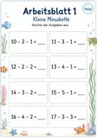 Vorschau - Arbeitsblätter - Minus mit drei Zahlen bis 20 | Mathematik Klasse 1 | 5 Arbeitsblätter als PDF - Seite 1