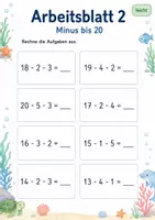 Vorschau - Arbeitsblätter - Minus mit drei Zahlen bis 20 | Mathematik Klasse 1 | 5 Arbeitsblätter als PDF - Seite 2