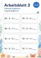 Vorschau - Arbeitsblätter - Minus mit drei Zahlen bis 20 | Mathematik Klasse 1 | 5 Arbeitsblätter als PDF - Seite 3
