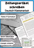 Vorschau - Arbeitsblätter - Zeitungsartikel schreiben Deutsch Klassenarbeit - Deckblatt