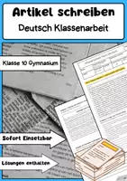 Vorschau - Arbeitsblätter - Artikel schreiben Deutsch Klassenarbeit Klasse 10 - Deckblatt