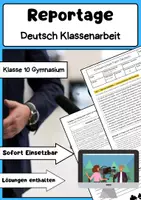 Vorschau - Arbeitsblätter - Reportage Deutsch Klassenarbeit: Klasse 8 Gymnasium - Deckblatt