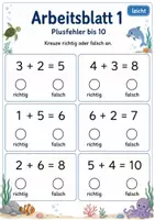 Vorschau - Arbeitsblätter - Rechenfehler finden Plus bis 20 | Mathematik Klasse 1 | 5 Arbeitsblätter als PDF - Seite 1