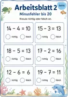 Vorschau - Arbeitsblätter - Rechenfehler finden Minus bis 20 | Mathematik Klasse 1 | 5 Arbeitsblätter als PDF - Seite 2