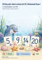 Vorschau - Arbeitsblätter - Richtig oder falsch rechnen bis 20 | Mathematik Klasse 1 | 5 Arbeitsblätter als PDF - Deckblatt