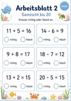 Vorschau - Arbeitsblätter - Richtig oder falsch rechnen bis 20 | Mathematik Klasse 1 | 5 Arbeitsblätter als PDF - Seite 2