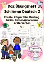 Vista previa - Hojas de trabajo - Aléman - Cuaderno de ejercicios "Ich lerne Deutsch 2" - cuerpo, familia, ropa, números, verbos ser, tener, pronombres personales - Portada