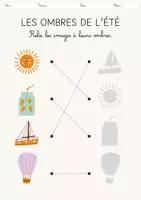 Aperçu - Feuilles d'exercices - Appariement Ombres Été Fiche d'Exercice Beige Coloré Illustré Enfantin - Page 1