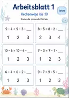Vorschau - Arbeitsblätter - Rechenwege ergänzen Minus bis 20 | Mathematik Klasse 1 | 5 Arbeitsblätter als PDF - Seite 1