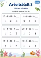 Vorschau - Arbeitsblätter - Rechenwege ergänzen Minus bis 20 | Mathematik Klasse 1 | 5 Arbeitsblätter als PDF - Seite 3