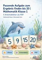 Vorschau - Arbeitsblätter - Passende Aufgabe zum Ergebnis finden bis 20 | Mathematik Klasse 1 | 5 Arbeitsblätter als PDF - Deckblatt