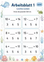 Vorschau - Arbeitsblätter - Plus und Minus mit Lücke gemischt bis 20 | Mathematik Klasse 1 | 5 Arbeitsblätter als PDF - Seite 1