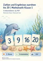 Vorschau - Arbeitsblätter - Zahlen und Ergebnisse zuordnen bis 20 | Mathematik Klasse 1 | 5 Arbeitsblätter als PDF - Deckblatt