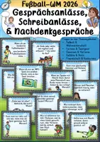 Vorschau - Aufgabenkarten - Fußball-WM 2026 Gesprächsanlässe Schreibanlässe Nachdenkgespräche 2. 3. 4. 5. 6. Klasse Weltmeisterschaft Deutsch Sachunterricht Ethik Religion fachübergreifend Fach Glück #weltmeisterlichematerialien2026 - Deckblatt