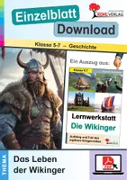 Vorschau - Arbeitsblätter - Das Leben der Wikinger | Geschichte Sekundarstufe Klasse 5-7 | Siedlungen, Familie, Nahrung, Kleidung, Glaube, Götter | Arbeitsblätter, Kopiervorlagen, Freiarbeit mit Lösungen - Deckblatt