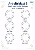 Vorschau - Arbeitsblätter - Uhrzeit halbe Stunden | Mathematik Klasse 1 | 5 Arbeitsblätter als PDF - Seite 3