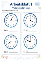 Vorschau - Arbeitsblätter - Uhrzeit volle und halbe Stunden | Mathematik Klasse 1 | 5 Arbeitsblätter als PDF - Seite 1