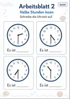 Vorschau - Arbeitsblätter - Uhrzeit volle und halbe Stunden | Mathematik Klasse 1 | 5 Arbeitsblätter als PDF - Seite 2