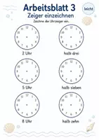 Vorschau - Arbeitsblätter - Uhrzeit volle und halbe Stunden | Mathematik Klasse 1 | 5 Arbeitsblätter als PDF - Seite 3