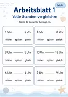 Vorschau - Arbeitsblätter - Uhrzeiten vergleichen | Mathematik Klasse 1 | 5 Arbeitsblätter als PDF - Seite 1