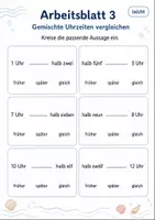 Vorschau - Arbeitsblätter - Uhrzeiten vergleichen | Mathematik Klasse 1 | 5 Arbeitsblätter als PDF - Seite 3