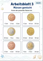 Vorschau - Arbeitsblätter - Münzen erkennen und benennen | Mathematik Klasse 1 | 5 Arbeitsblätter als PDF - Seite 3