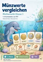 Vorschau - Arbeitsblätter - Münzwerte vergleichen | Mathematik Klasse 1 | 5 Arbeitsblätter als PDF - Deckblatt