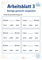 Vorschau - Arbeitsblätter - Münzwerte vergleichen | Mathematik Klasse 1 | 5 Arbeitsblätter als PDF - Seite 3