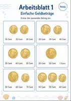 Vorschau - Arbeitsblätter - Geldbeträge legen bis 1 Euro | Mathematik Klasse 1 | 5 Arbeitsblätter als PDF - Seite 1