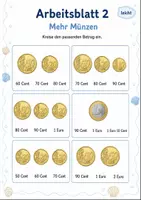 Vorschau - Arbeitsblätter - Geldbeträge legen bis 1 Euro | Mathematik Klasse 1 | 5 Arbeitsblätter als PDF - Seite 2