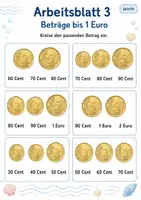 Vorschau - Arbeitsblätter - Geldbeträge legen bis 1 Euro | Mathematik Klasse 1 | 5 Arbeitsblätter als PDF - Seite 3