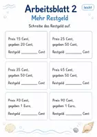 Vorschau - Arbeitsblätter - Restgeld bis 1 Euro | Mathematik Klasse 1 | 5 Arbeitsblätter als PDF - Seite 2