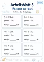 Vorschau - Arbeitsblätter - Restgeld bis 1 Euro | Mathematik Klasse 1 | 5 Arbeitsblätter als PDF - Seite 3