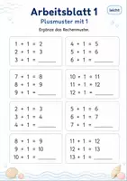 Vorschau - Arbeitsblätter - Rechenmuster Plus bis 20 | Mathematik Klasse 1 | 5 Arbeitsblätter als PDF - Seite 1