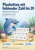 Vorschau - Arbeitsblätter - Plusketten mit fehlender Zahl bis 20 | Mathematik Klasse 1 | 5 Arbeitsblätter als PDF - Deckblatt