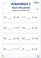 Vorschau - Arbeitsblätter - Minusketten mit fehlender Zahl bis 20 | Mathematik Klasse 1 | 5 Arbeitsblätter als PDF - Seite 1