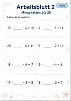 Vorschau - Arbeitsblätter - Minusketten mit fehlender Zahl bis 20 | Mathematik Klasse 1 | 5 Arbeitsblätter als PDF - Seite 2