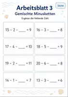 Vorschau - Arbeitsblätter - Minusketten mit fehlender Zahl bis 20 | Mathematik Klasse 1 | 5 Arbeitsblätter als PDF - Seite 3