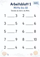 Vorschau - Arbeitsblätter - Zahl in der Mitte finden bis 20 | Mathematik Klasse 1 | 5 Arbeitsblätter als PDF - Seite 1