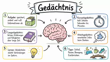Vorschau - Arbeitsblätter - AB mit Fragen zum Thema "Gedächtnis" + Lösungsblatt + Infografik - Seite 1