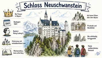 Vorschau - Arbeitsblätter - AB mit Fragen zum Thema "Schloss Neuschwanstein" + Lösungsblatt + Infografik - Seite 1