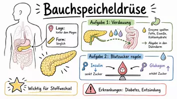Vorschau - Arbeitsblätter - AB mit Fragen zum Thema "Bauchspeicheldrüse" + Lösungsblatt + Infografik - Seite 1