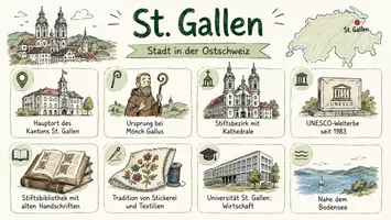 Vorschau - Arbeitsblätter - AB mit Fragen zum Thema "St. Gallen" + Lösungsblatt + Infografik - Seite 1