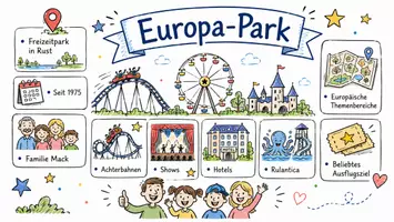 Vorschau - Arbeitsblätter - AB mit Fragen zum Thema "Europa-Park" + Lösungsblatt + Infografik - Seite 1