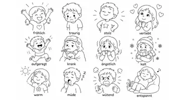 Vorschau - Arbeitsblätter - Ausmalbilder zu Emotionen mit deutschen Untertiteln - Deckblatt