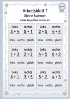 Vorschau - Arbeitsblätter - Größere Summe finden bis 10 | Mathematik Klasse 1 | 5 Arbeitsblätter als PDF - Seite 1